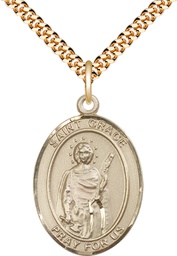 [7255GF/24G] 14kt Gold Filled Saint Grace Pendant on a 24 inch Gold Plate Heavy Curb chain