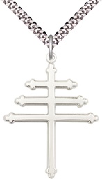 [0064SS/24S] Sterling Silver Maronite Cross Pendant on a 24 inch Light Rhodium Heavy Curb chain