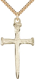 [0086GF/24G] 14kt Gold Filled Nail Cross Pendant on a 24 inch Gold Plate Heavy Curb chain