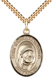 [7295GF/24G] 14kt Gold Filled Saint Teresa of Calcutta Pendant on a 24 inch Gold Plate Heavy Curb chain