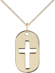 [0111DTGF/18GF] 14kt Gold Filled Cross Dog Tag Pendant on a 18 inch Gold Filled Light Curb chain