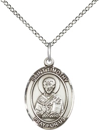 [8105SS/18SS] Sterling Silver Saint Timothy Pendant on a 18 inch Sterling Silver Light Curb chain