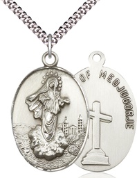 [5679SS/24S] Sterling Silver Our Lady of Medugorje Pendant on a 24 inch Light Rhodium Heavy Curb chain