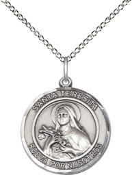 [8106RDSPSS/18SS] Sterling Silver Santa Teresita Pendant on a 18 inch Sterling Silver Light Curb chain