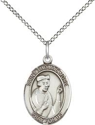 [8109SS/18SS] Sterling Silver Saint Thomas More Pendant on a 18 inch Sterling Silver Light Curb chain