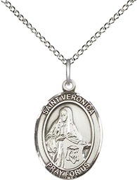 [8110SS/18SS] Sterling Silver Saint Veronica Pendant on a 18 inch Sterling Silver Light Curb chain