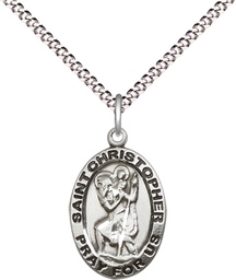 [3980SS/18S] Sterling Silver Saint Christopher Pendant on a 18 inch Light Rhodium Light Curb chain