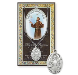 [HI-950-310] St. Francis Genuine Pewter Medal on a 24" Chain with Biography and Picture Folder