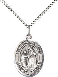 [8112SPSS/18SS] Sterling Silver San Juan de Dios Pendant on a 18 inch Sterling Silver Light Curb chain