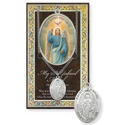 [HI-950-445] St. Gabriel Genuine Pewter Medal on a 24&quot; Chain with Biography and Picture Folder