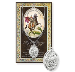[HI-950-446] St. George Genuine Pewter Medal on a 24" Chain with Biography and Picture Folder