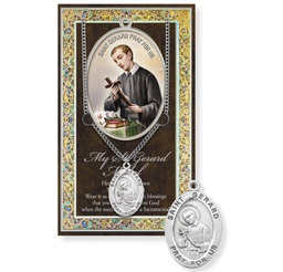[HI-950-615] St. Gerard Genuine Pewter Medal on a 24&quot; Chain with Biography and Picture Folder