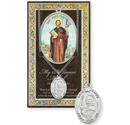 [HI-950-455] St. James Genuine Pewter Medal on a 24" Chain with Biography and Picture Folder
