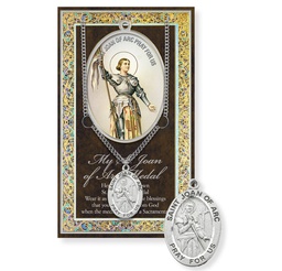 [HI-950-460] St. Joan of Arc Genuine Pewter Medal on a 24" Chain with Biography and Picture Folder