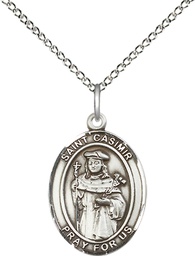 [8113SS/18SS] Sterling Silver Saint Casimir of Poland Pendant on a 18 inch Sterling Silver Light Curb chain