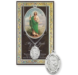 [HI-950-320] St. Jude Genuine Pewter Medal on a 24" Chain with Biography and Picture Folder