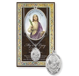 [HI-950-478] St. Lucy Genuine Pewter Medal on a 24" Chain with Biography and Picture Folder