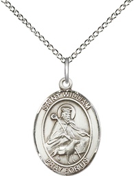 [8114SS/18SS] Sterling Silver Saint William of Rochester Pendant on a 18 inch Sterling Silver Light Curb chain