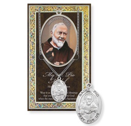 [HI-950-522] St. Pio Genuine Pewter Medal on a 24" Chain with Biography and Picture Folder