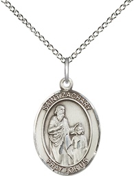 [8116SS/18SS] Sterling Silver Saint Zachary Pendant on a 18 inch Sterling Silver Light Curb chain