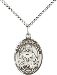 [8117SS/18SS] Sterling Silver Saint Julie Billiart Pendant on a 18 inch Sterling Silver Light Curb chain