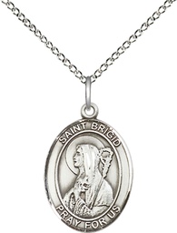 [8123SS/18SS] Sterling Silver Saint Brigid of Ireland Pendant on a 18 inch Sterling Silver Light Curb chain