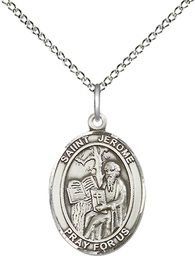 [8135SS/18SS] Sterling Silver Saint Jerome Pendant on a 18 inch Sterling Silver Light Curb chain