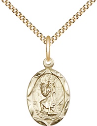 [0612CGF/18G] 14kt Gold Filled Saint Christopher Pendant on a 18 inch Gold Plate Light Curb chain