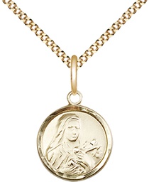 [0601TGF/18G] 14kt Gold Filled Saint Theresa Pendant on a 18 inch Gold Plate Light Curb chain