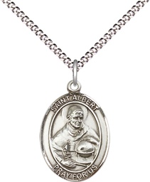 [8001SS/18S] Sterling Silver Saint Albert the Great Pendant on a 18 inch Light Rhodium Light Curb chain
