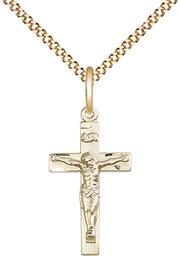[0001GF/18G] 14kt Gold Filled Crucifix Pendant on a 18 inch Gold Plate Light Curb chain
