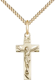 [0006GF/18G] 14kt Gold Filled Crucifix Pendant on a 18 inch Gold Plate Light Curb chain