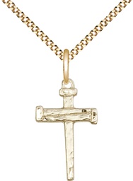 [0012GF/18G] 14kt Gold Filled Nail Cross Pendant on a 18 inch Gold Plate Light Curb chain