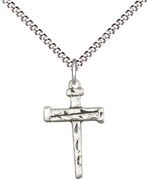 [0012SS/18S] Sterling Silver Nail Cross Pendant on a 18 inch Light Rhodium Light Curb chain