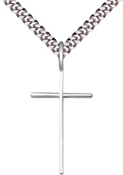 [0014LSS/24S] Sterling Silver Cross Pendant on a 24 inch Light Rhodium Heavy Curb chain