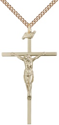 [0029GF/24GF] 14kt Gold Filled Crucifix Pendant on a 24 inch Gold Filled Heavy Curb chain