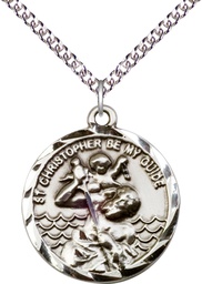 [0036CSS/24SS] Sterling Silver Saint Christopher Pendant on a 24 inch Sterling Silver Heavy Curb chain