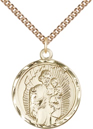 [0036KGF/24GF] 14kt Gold Filled Saint Joseph Pendant on a 24 inch Gold Filled Heavy Curb chain