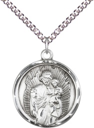 [0036KSS/24SS] Sterling Silver Saint Joseph Pendant on a 24 inch Sterling Silver Heavy Curb chain