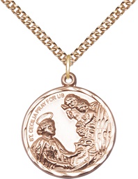 [0037CEGF/24GF] 14kt Gold Filled Saint Cecilia Pendant on a 24 inch Gold Filled Heavy Curb chain