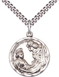 [0037CESS/24S] Sterling Silver Saint Cecilia Pendant on a 24 inch Light Rhodium Heavy Curb chain
