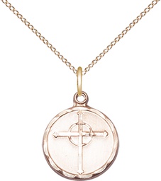 [0051GF/18GF] 14kt Gold Filled Episcopal Cross Pendant on a 18 inch Gold Filled Light Curb chain