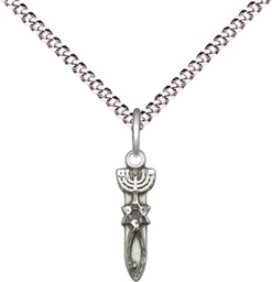 [0062SS/18S] Sterling Silver Menorah Star Fish Pendant on a 18 inch Light Rhodium Light Curb chain
