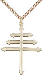 [0064GF/24GF] 14kt Gold Filled Maronite Cross Pendant on a 24 inch Gold Filled Heavy Curb chain