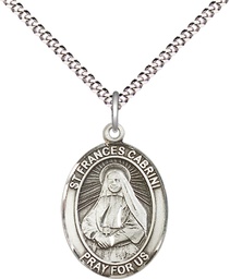 [8011SS/18S] Sterling Silver Saint Frances Cabrini Pendant on a 18 inch Light Rhodium Light Curb chain