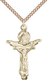 [0065GF/24GF] 14kt Gold Filled Trinity Crucifix Pendant on a 24 inch Gold Filled Heavy Curb chain