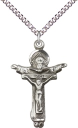 [0065SS/24SS] Sterling Silver Trinity Crucifix Pendant on a 24 inch Sterling Silver Heavy Curb chain