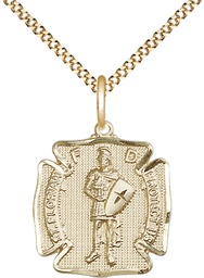 [0070GF/18G] 14kt Gold Filled Saint Florian Pendant on a 18 inch Gold Plate Light Curb chain