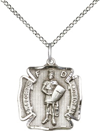 [0070SS/18SS] Sterling Silver Saint Florian Pendant on a 18 inch Sterling Silver Light Curb chain