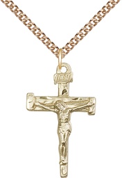 [0073GF/24GF] 14kt Gold Filled Nail Crucifix Pendant on a 24 inch Gold Filled Heavy Curb chain